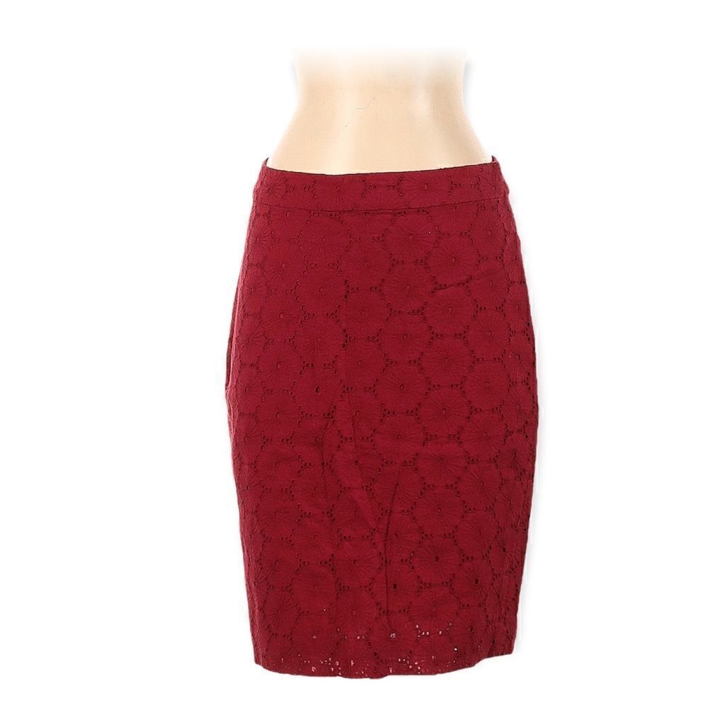 J. CREW THE PENCIL SKIRT ALLOVER COTTON DOILY LACE BURGUNDY RED SIZE 8